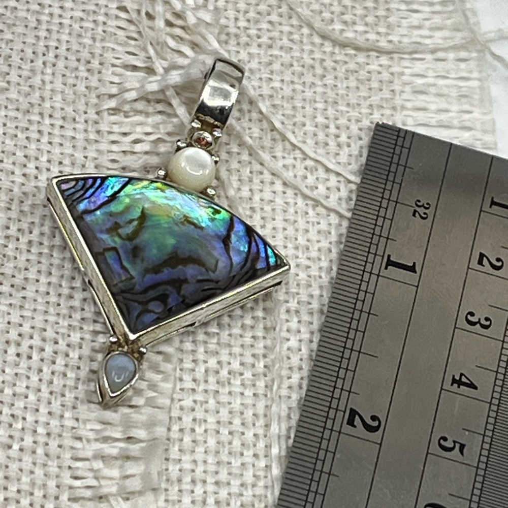 ✨ Abalone Shell & Gemstone Pendant – Sterling Silver Vintage Design - Picture 16 of 17